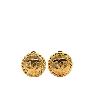 Pre-Loved Chanel Gold Plated CC Round Clip on Earrings